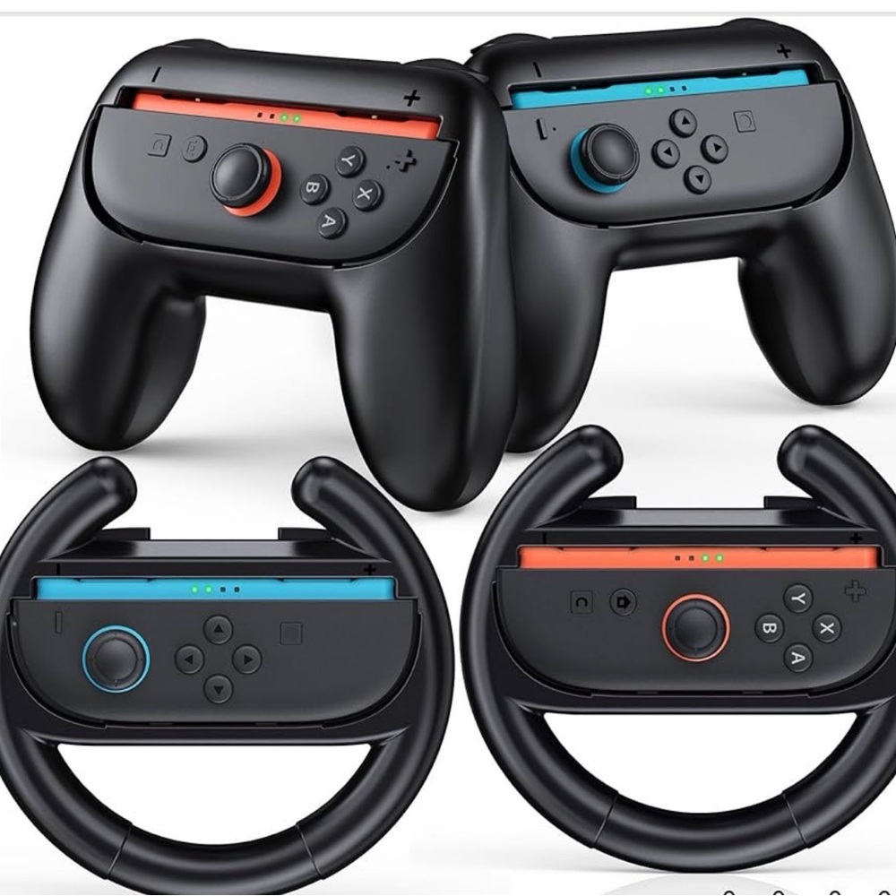 💜2Pack Hand Grips & 2Pack Steering Wheel Compatible with Switch2 Console joycons